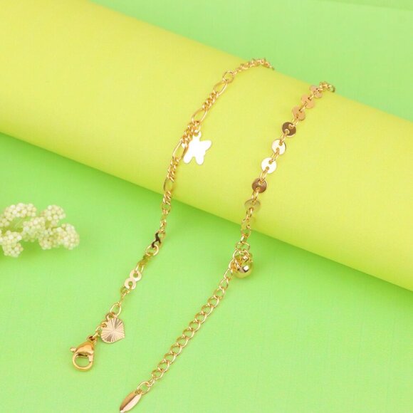 "Rose Gold Butterfly Charm Anklet in Dual Link Design, XPAL1189 - Picture 6 of 12